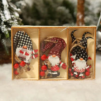 9Pcs Christmas Tree Decorations Gnomes Wooden Pendants Ornaments Style 4