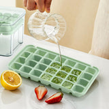 56-Grid Ice Cube Tray with Lid and Scoop 2-Tire Plastic Ice Cube Mold Green