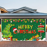 Merry Christmas Banner Holiday Garage Door Decorations Backdrop Background Party Supplies Green