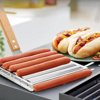 Hot Dog Roller for Girll Stainless Steel Sausage Roller Rack with Handle and 4 BBQ Skewers