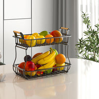 2-Tier Countertop Fruit Basket with Handles Detachable Metal Rack Organizer for Bread Vegetable Fruits