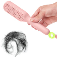 Self Cleaning Hair Brush Anti-Static Massage Comb with Retractable Bristles Pink