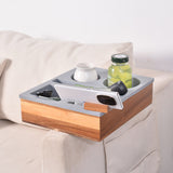 Couch Cup Holder Tray Handy Silicone Bamboo Couch Caddy with Rotatable Phone Holder Gray