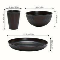 18pcs Set Wheat Straw Dinnerware Reusable Cups Plates Bowls Set Black