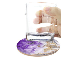 6Pcs Marble Textured Round Coasters for Drinks Absorbent Ceramic Coffee Coaster with Cork Base and Metal Holder Set Purple