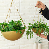 2Pcs Set Hanging Planters Hanging Baskets Plants Flowers Pots Garden Home Decorations Gold