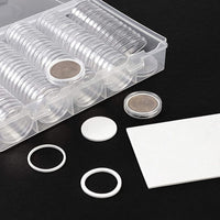 100Pcs Clear Plastic Coin Round Capsules with Storage Organizer and Foam Gasket for Coin Collection