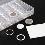 100Pcs Clear Plastic Coin Round Capsules with Storage Organizer and Foam Gasket for Coin Collection