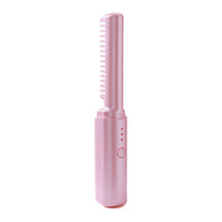 Portable Hair Straightener Comb Rechargeable Mini Hair Straightener Pink