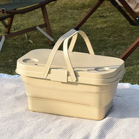 Multi-Functional Picnic Basket Camping Folding Basket with Cover for Outdoor Party Food Storage Beige