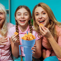 2-In-1 Snack Bowl with Straw Reusable Tumbler Popcorn Cup Blue