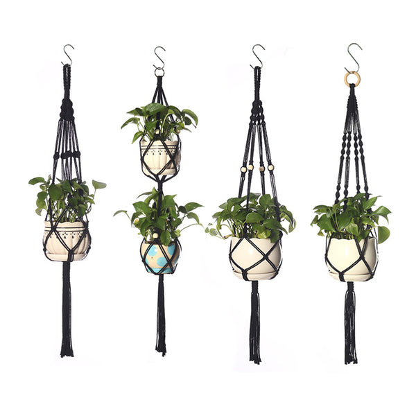 4Pcs Macrame Plant Flower Pot Holder Hanger Hanging Planter Basket Cotton Rope Braided Style 5-8