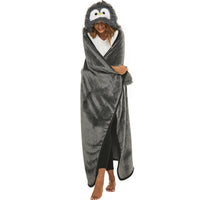 Wearable Animal Style Hooded Blanket Warm Cozy Plush Hoodie Throw Cloak Wrap for Adults Gray