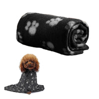 Pet Blanket Dog Paw Print Warm Blankets Soft Sleep Mat Bed Cover for Kitten Puppy Small Animals Black