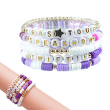 Set of 5Pcs Taylor Inspired Beaded Bracelets Fans Friendship Bracelets Gifts for Music Lovers Purple