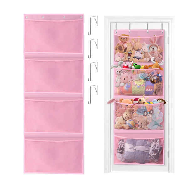 Over The Door Storage Organizer for Stuffed Plush Toys Hanging Large Capacity Toy Storage Pockets Pink