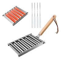 Hot Dog Roller for Girll Stainless Steel Sausage Roller Rack with Handle and 4 BBQ Skewers