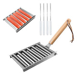 Hot Dog Roller for Girll Stainless Steel Sausage Roller Rack with Handle and 4 BBQ Skewers