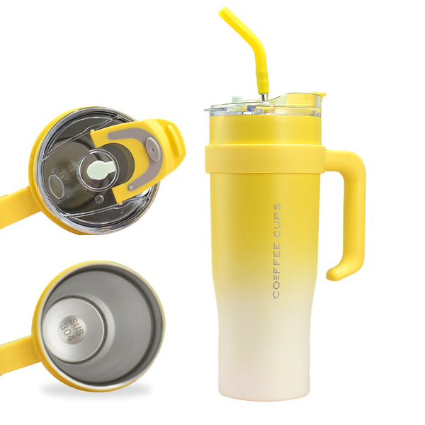 40oz Tumbler with Handle Stainless Steel Water Cup With Lid And Straw Yellow