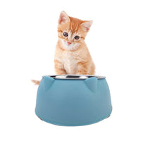 Tilted Dog Food Bowl Stainless Steel Cat Dog Feeder Blue