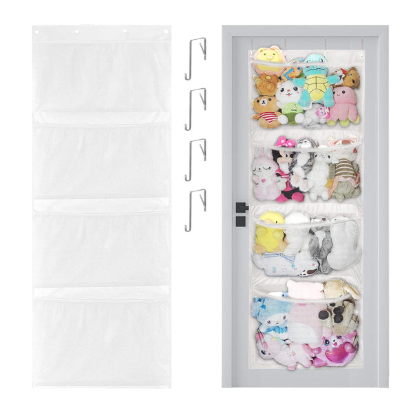 Over The Door Storage Organizer for Stuffed Plush Toys Hanging Large Capacity Toy Storage Pockets White