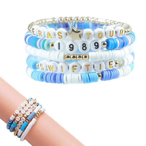 Set of 5Pcs Taylor Inspired Beaded Bracelets Fans Friendship Bracelets Gifts for Music Lovers Blue