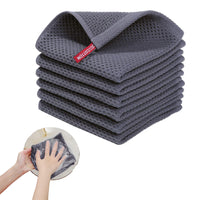 Set of 6Pcs Cotton Dish Cloths Waffle Weave Quick Drying Dish Towels Dark Grey