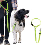 3-in-1 Removable Dog Seat Belt Harness for Car Retractable Reflective Bungee Dog Seatbelt Green