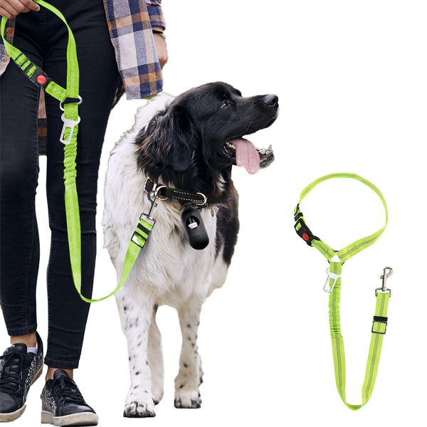 3-in-1 Removable Dog Seat Belt Harness for Car Retractable Reflective Bungee Dog Seatbelt Green