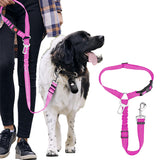 3-in-1 Removable Dog Seat Belt Harness for Car Retractable Reflective Bungee Dog Seatbelt Rose Red