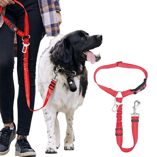 3-in-1 Removable Dog Seat Belt Harness for Car Retractable Reflective Bungee Dog Seatbelt Red