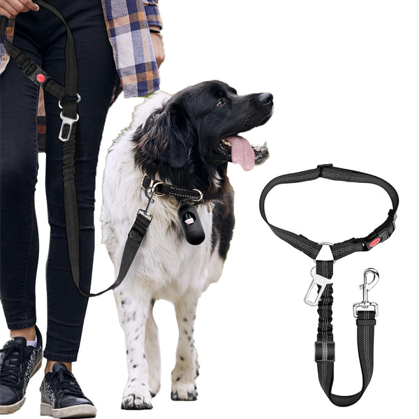 3-in-1 Removable Dog Seat Belt Harness for Car Retractable Reflective Bungee Dog Seatbelt Black