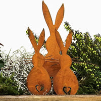 Set of 3Pcs Easter Bunny Metal Garden Ornament Outdoor Yard Art Stake Decor