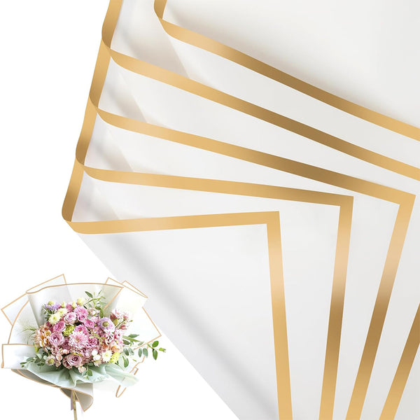 Set of 20 Sheets Flower Wrapping Paper Waterproof Floral Bouquet Packaging Paper for Wedding Birthday DIY White