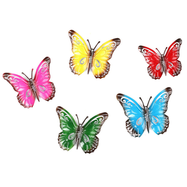 5Pcs Colorful Metal Butterfly Wall Mounted Sculpture Home Yard Garden Art Decor