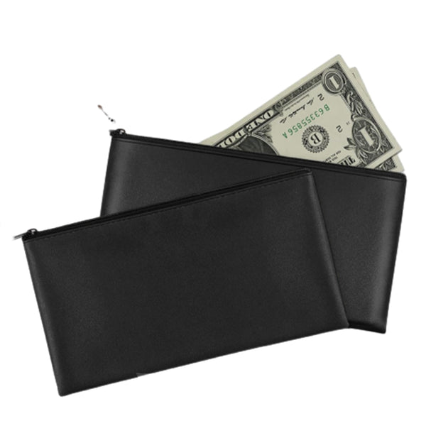 2Pcs PU Leather Storage Bag with Zipper Money Pouch Cash Storage Bag Black