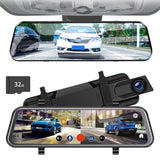 2-Channel Touch Screen Dash Cam 1080P Front Rear View Mirror Camera with 32GB TF Card