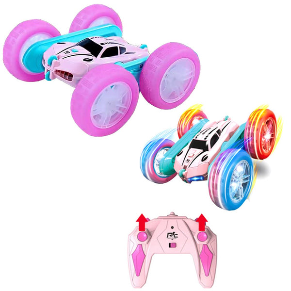 2.4 GHZ Remote Control Stunt Car 4WD Double Sided Rotating Crawler with Headlights Pink