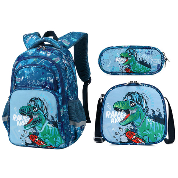 3Pcs Set School Bags Backpack with Insulate Lunch Box Pencil Bag Style 1