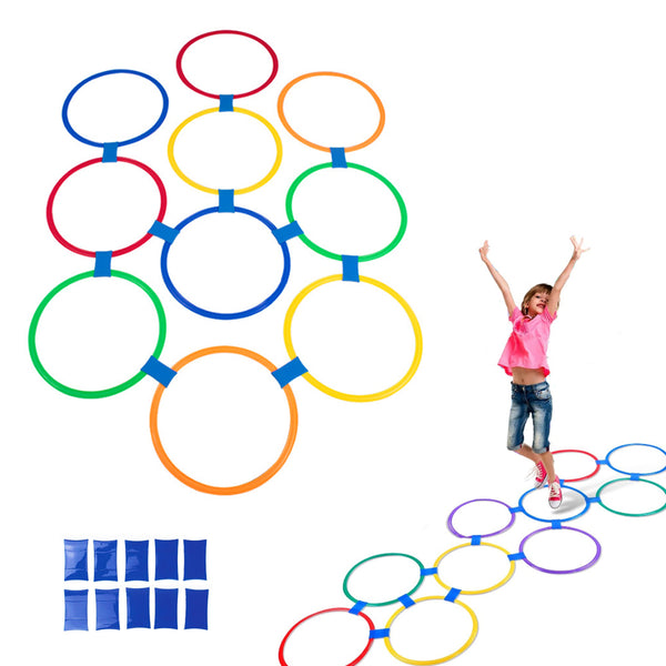 38cm Hopscotch Ring Game Set with 10 Pcs Connectors Kids Agility Training Toys Outdoor Indoor Game