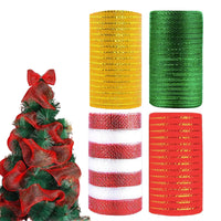 26cm x 10 Yards Christmas Decor Mesh Rolls Plastic Net Ribbon for Wreath Making Decorations 4 Rolls Styel 1