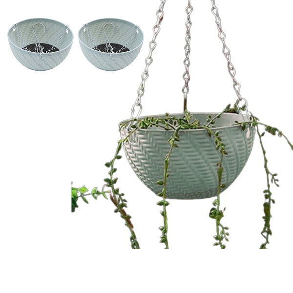 Set of 2Pcs Hanging Flower Pot Basket Garden Plant Hangers with Drainage Holes and Chain Blue