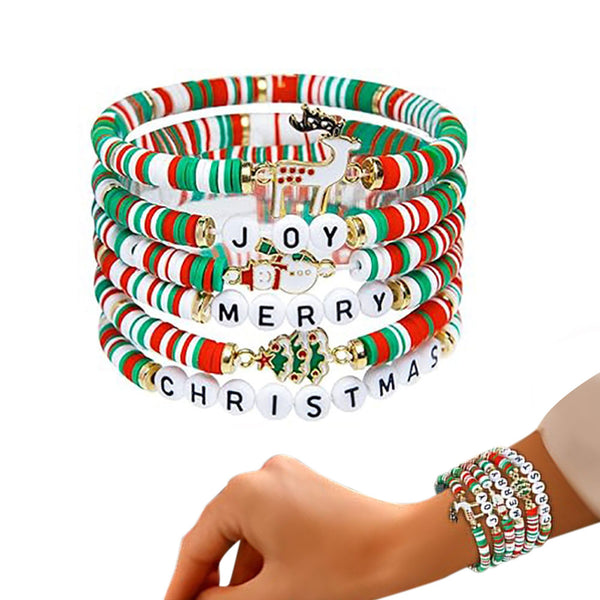 6Pcs Christmas Bracelets Elastic Cute Letter Bracelet Hand Decoration Green