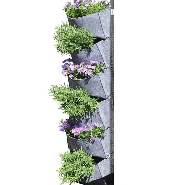 6-Pockets Vertical Plant Grow Bag Wall Hanging Garden Planter Grey