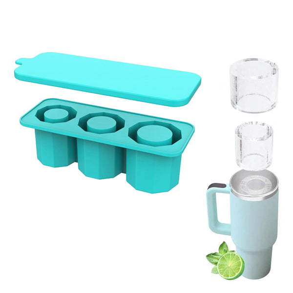 Ice Cube Tray for Stanley 30-40 Oz Tumbler Cup Silicone Hollow Cylinder Ice Mold with Lid for Ice Drink Whiskey Cocktail Blue