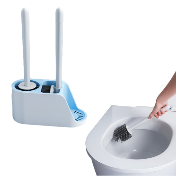 Soft Toilet Brush and Holder Set Bathroom Cleaning Brushes Set Blue