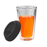 350ML Double Walled Glass Coffee Mug with Silicone Lid Travel Coffee Drinking Cup Black