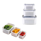 3Pcs Fridge Food Storage Container Set with Lids Plastic Fresh Food Saver with Strainer Gray