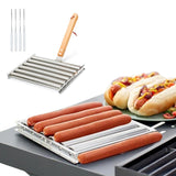 Hot Dog Roller for Girll Stainless Steel Sausage Roller Rack with Handle and 4 BBQ Skewers