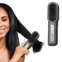 Cordless Hair Straightener Brush Portable Heated Straightening Comb Gray